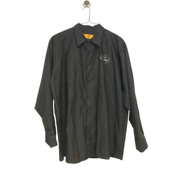 Red Kap Ford Genuine Parts Mechanic Shirt XXL Men's Long Sleeve Black Button-Up - Picture 1 of 7